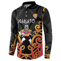 Waikato Custom Rugby New Zealand Button Sweatshirt Aotearoa Maori Pukana Tiki Mascot