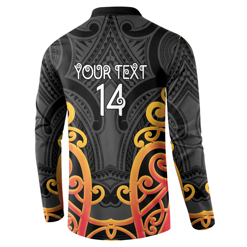 Waikato Custom Rugby New Zealand Button Sweatshirt Aotearoa Maori Pukana Tiki Mascot