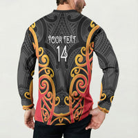Waikato Custom Rugby New Zealand Button Sweatshirt Aotearoa Maori Pukana Tiki Mascot