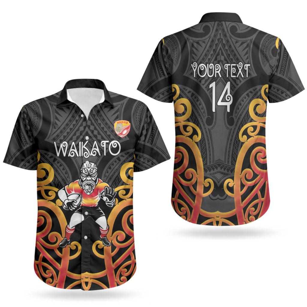 Waikato Custom Rugby New Zealand Couples Matching Summer Maxi Dress and Hawaiian Shirt Aotearoa Maori Pukana Tiki Mascot