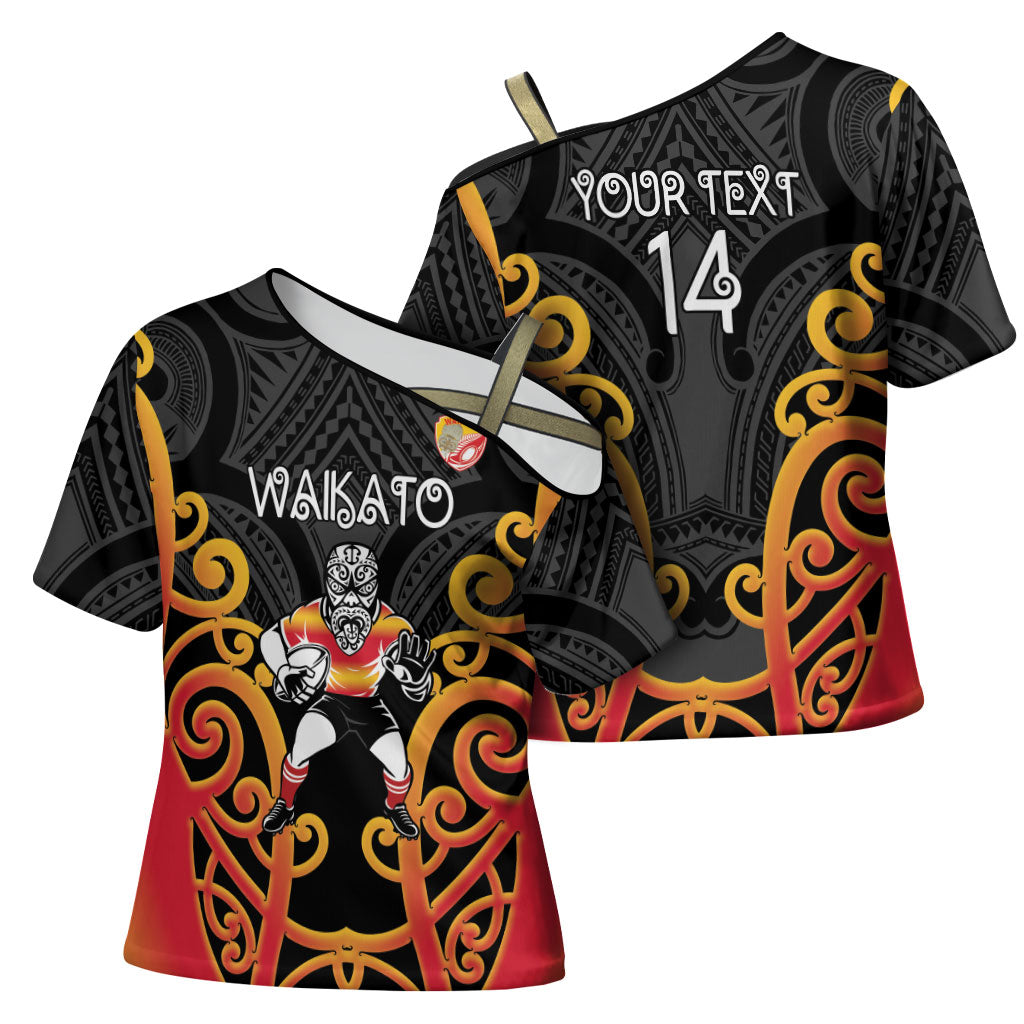 Waikato Custom Rugby New Zealand Cross Shoulder Shirt Aotearoa Maori Pukana Tiki Mascot
