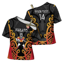 Waikato Custom Rugby New Zealand Cross Shoulder Shirt Aotearoa Maori Pukana Tiki Mascot