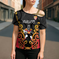 Waikato Custom Rugby New Zealand Cross Shoulder Shirt Aotearoa Maori Pukana Tiki Mascot