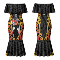 Waikato Custom Rugby New Zealand Family Matching Mermaid Dress and Hawaiian Shirt Aotearoa Maori Pukana Tiki Mascot