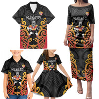 Waikato Custom Rugby New Zealand Family Matching Puletasi and Hawaiian Shirt Aotearoa Maori Pukana Tiki Mascot