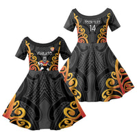 Waikato Custom Rugby New Zealand Family Matching Puletasi and Hawaiian Shirt Aotearoa Maori Pukana Tiki Mascot