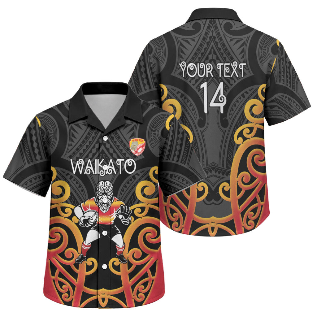 Waikato Custom Rugby New Zealand Family Matching Puletasi and Hawaiian Shirt Aotearoa Maori Pukana Tiki Mascot