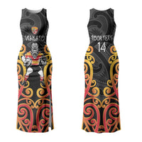 Waikato Custom Rugby New Zealand Family Matching Tank Maxi Dress and Hawaiian Shirt Aotearoa Maori Pukana Tiki Mascot
