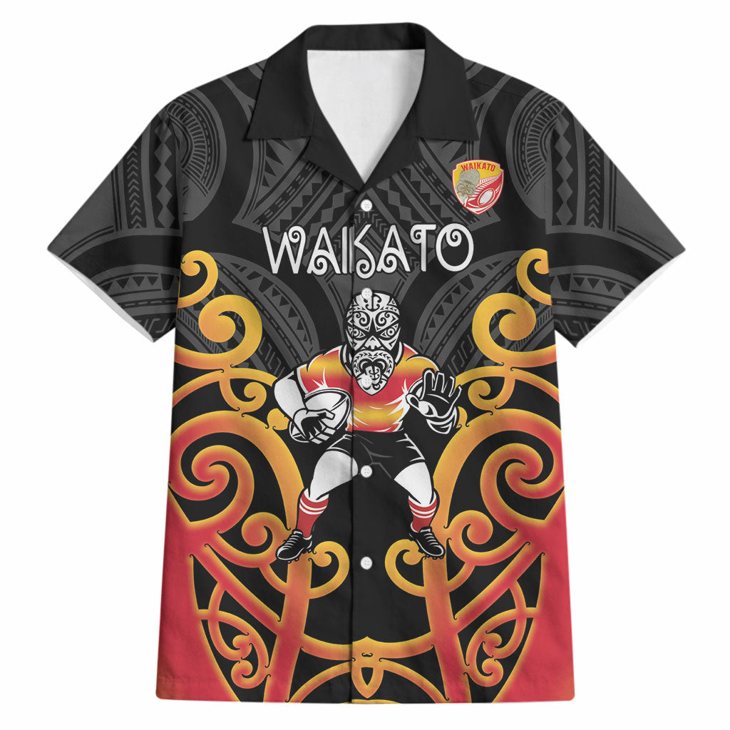 Waikato Custom Rugby New Zealand Hawaiian Shirt Aotearoa Maori Pukana Tiki Mascot