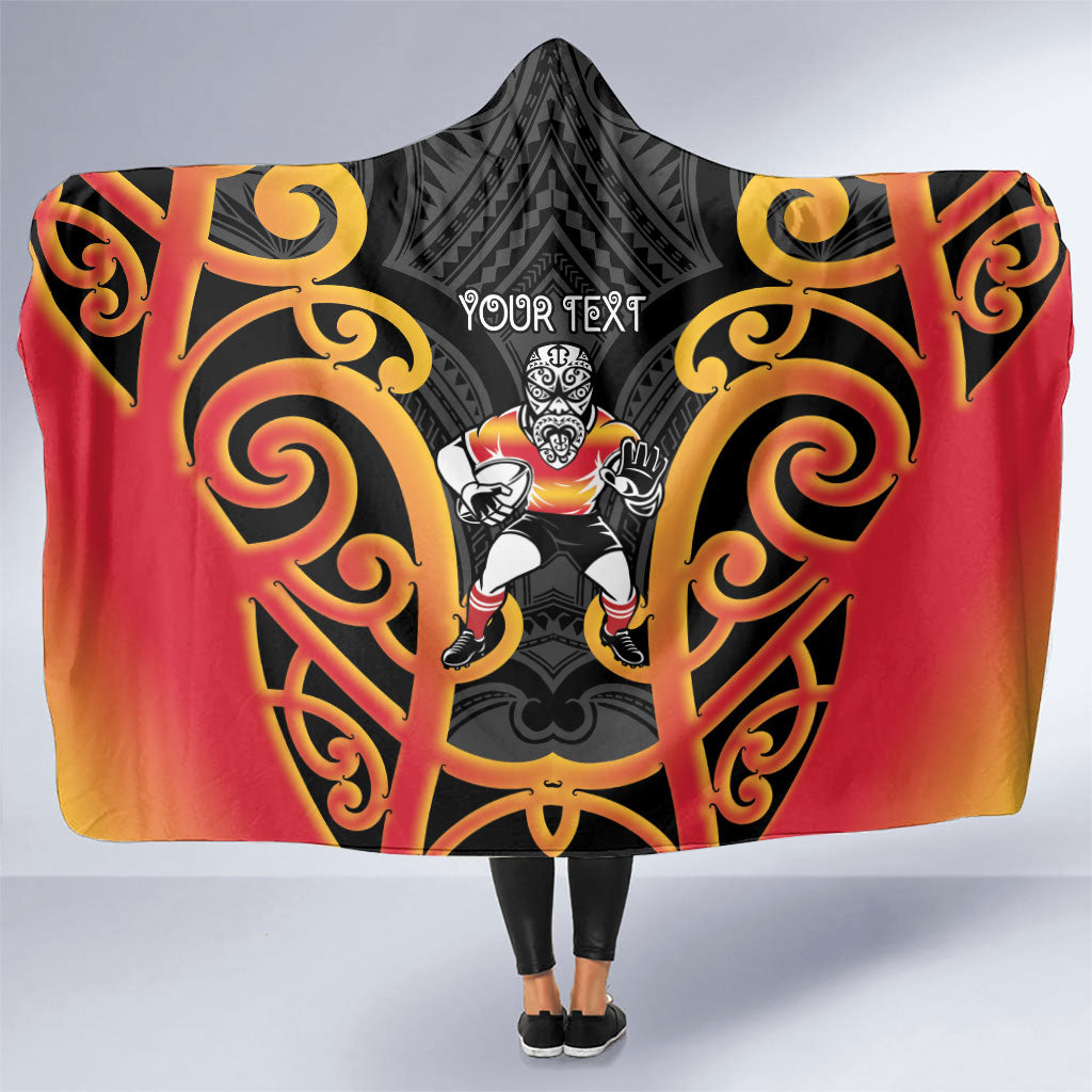Waikato Custom Rugby New Zealand Hooded Blanket Aotearoa Maori Pukana Tiki Mascot