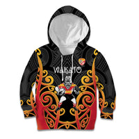 Waikato Custom Rugby New Zealand Kid Hoodie Aotearoa Maori Pukana Tiki Mascot