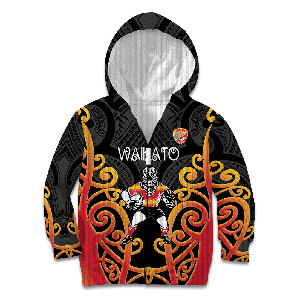 Waikato Custom Rugby New Zealand Kid Hoodie Aotearoa Maori Pukana Tiki Mascot