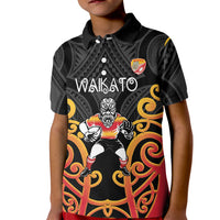 Waikato Custom Rugby New Zealand Kid Polo Shirt Aotearoa Maori Pukana Tiki Mascot