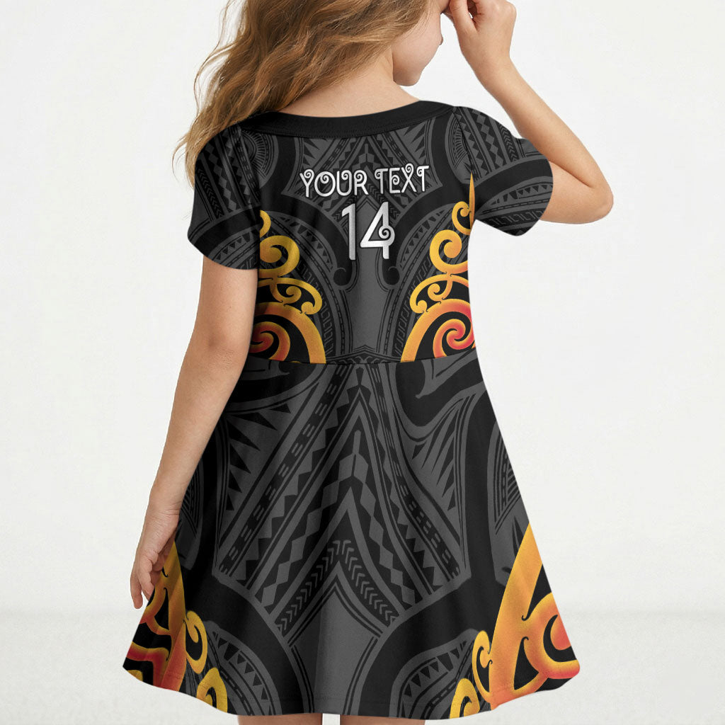 Waikato Custom Rugby New Zealand Kid Short Sleeve Dress Aotearoa Maori Pukana Tiki Mascot