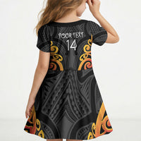 Waikato Custom Rugby New Zealand Kid Short Sleeve Dress Aotearoa Maori Pukana Tiki Mascot