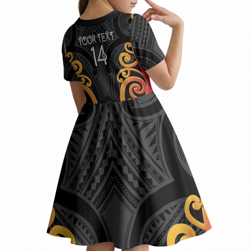 Waikato Custom Rugby New Zealand Kid Short Sleeve Dress Aotearoa Maori Pukana Tiki Mascot