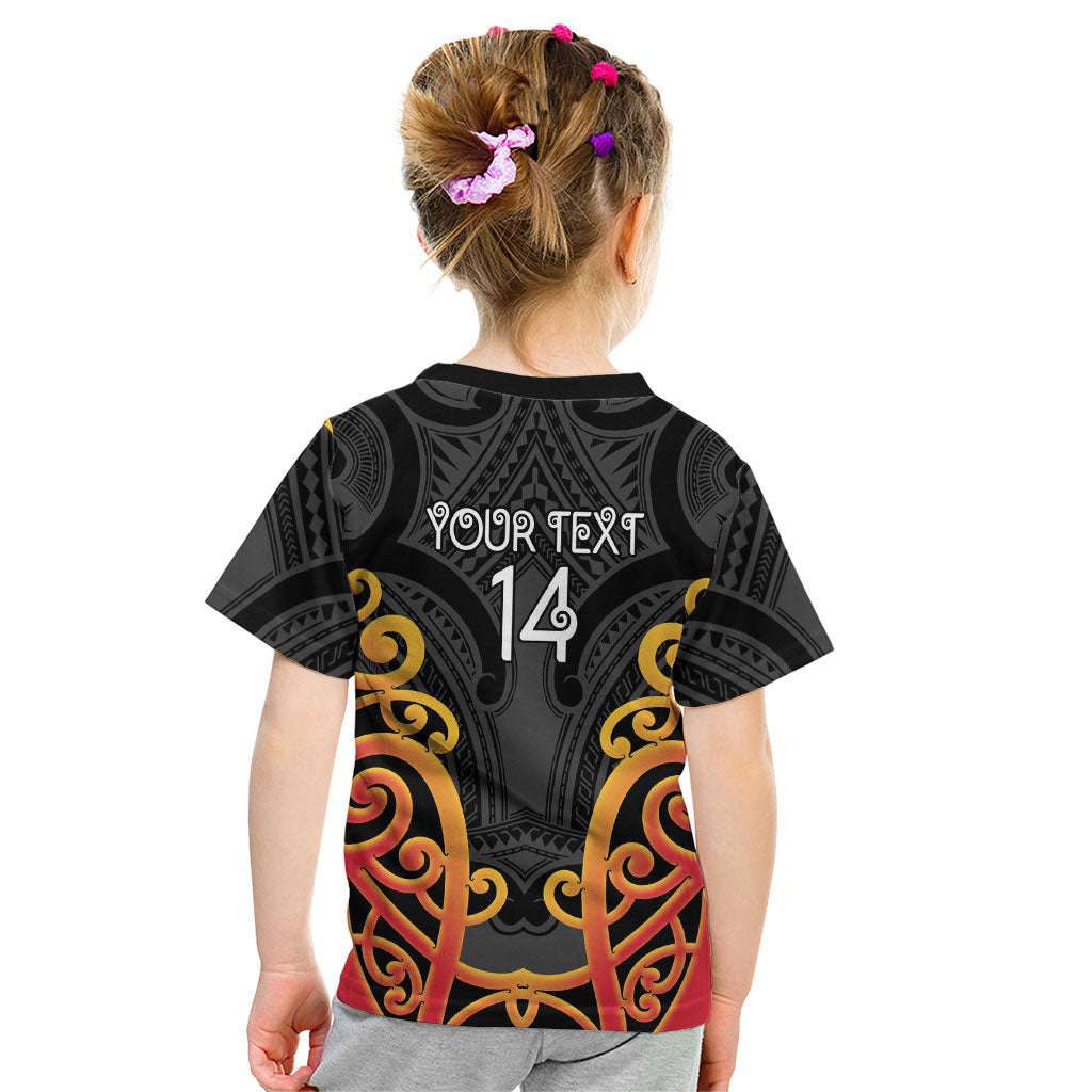 Waikato Custom Rugby New Zealand Kid T Shirt Aotearoa Maori Pukana Tiki Mascot