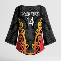 Waikato Custom Rugby New Zealand Kimono Sleeve Blouse Aotearoa Maori Pukana Tiki Mascot