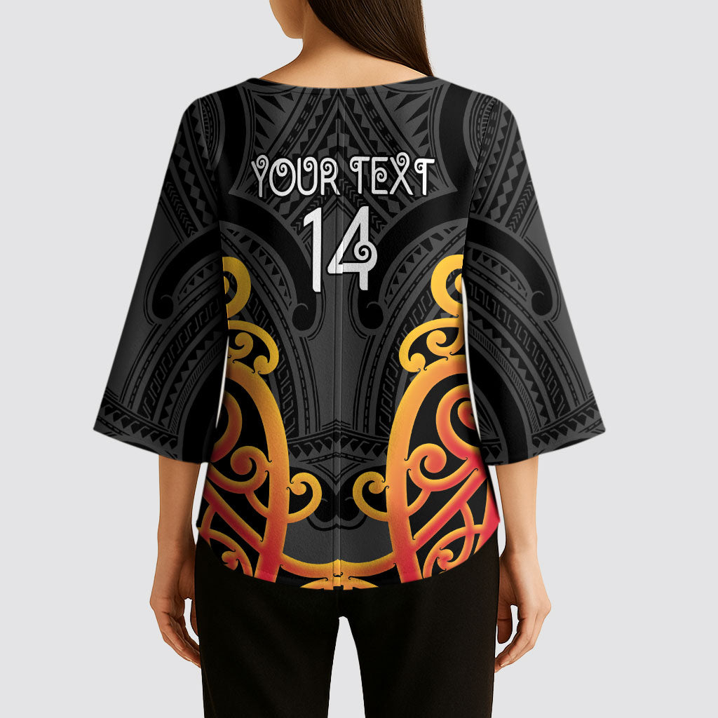 Waikato Custom Rugby New Zealand Kimono Sleeve Blouse Aotearoa Maori Pukana Tiki Mascot