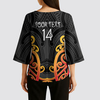Waikato Custom Rugby New Zealand Kimono Sleeve Blouse Aotearoa Maori Pukana Tiki Mascot