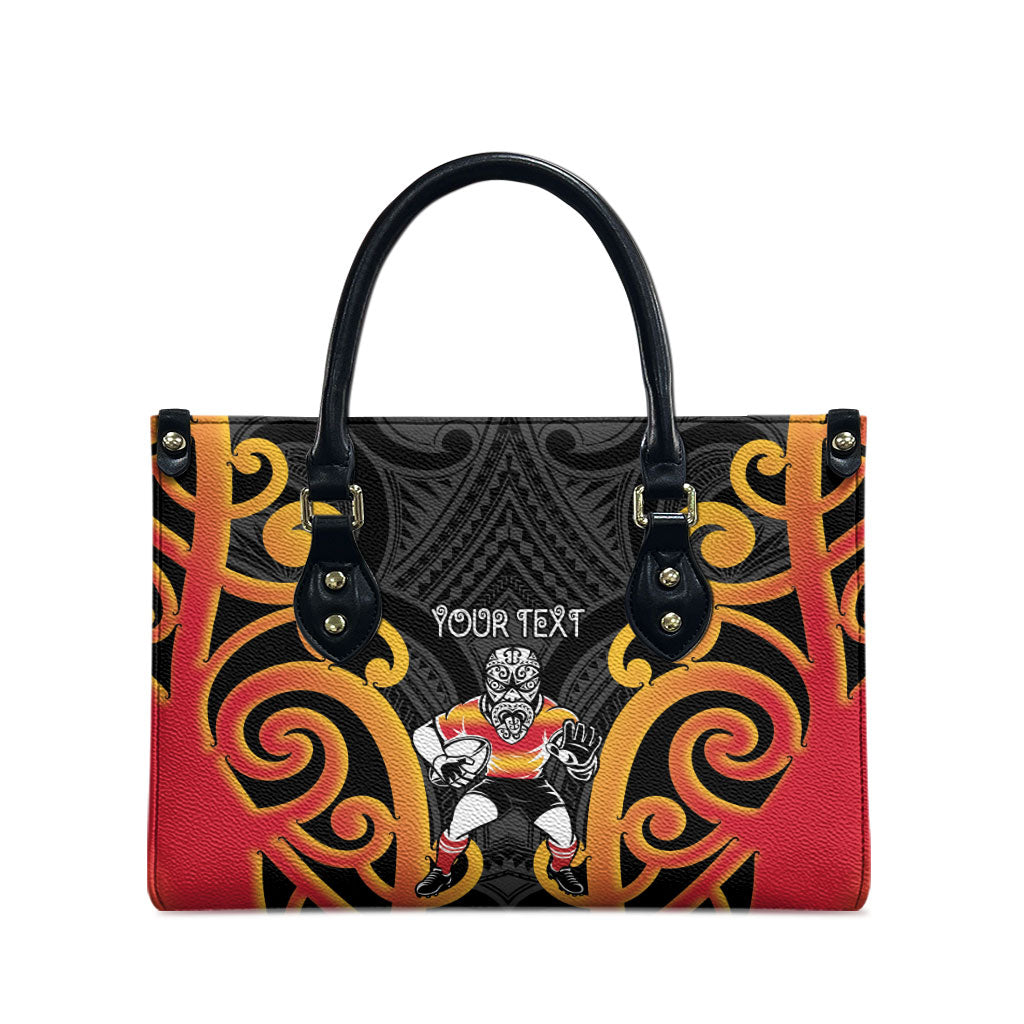 Waikato Custom Rugby New Zealand Leather Bag Aotearoa Maori Pukana Tiki Mascot
