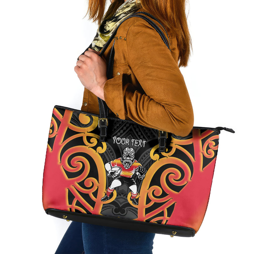 Waikato Custom Rugby New Zealand Leather Tote Bag Aotearoa Maori Pukana Tiki Mascot