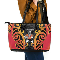 Waikato Custom Rugby New Zealand Leather Tote Bag Aotearoa Maori Pukana Tiki Mascot