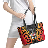 Waikato Custom Rugby New Zealand Leather Tote Bag Aotearoa Maori Pukana Tiki Mascot