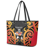 Waikato Custom Rugby New Zealand Leather Tote Bag Aotearoa Maori Pukana Tiki Mascot