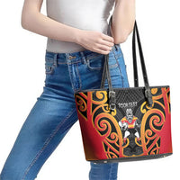 Waikato Custom Rugby New Zealand Leather Tote Bag Aotearoa Maori Pukana Tiki Mascot