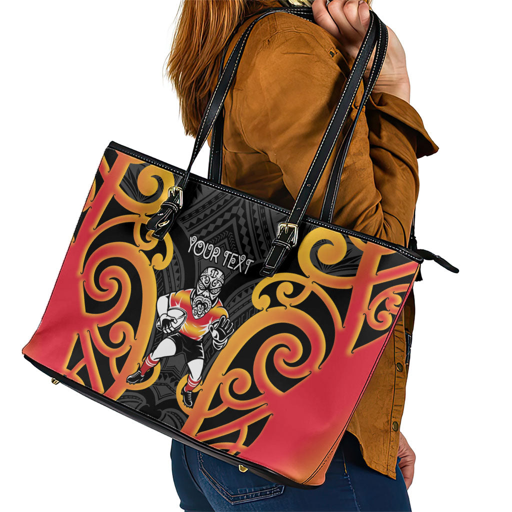 Waikato Custom Rugby New Zealand Leather Tote Bag Aotearoa Maori Pukana Tiki Mascot
