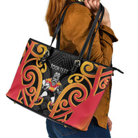Waikato Custom Rugby New Zealand Leather Tote Bag Aotearoa Maori Pukana Tiki Mascot