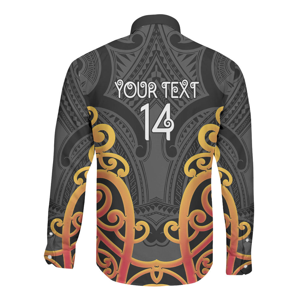 Waikato Custom Rugby New Zealand Long Sleeve Button Shirt Aotearoa Maori Pukana Tiki Mascot