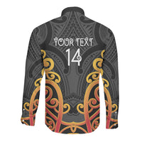 Waikato Custom Rugby New Zealand Long Sleeve Button Shirt Aotearoa Maori Pukana Tiki Mascot