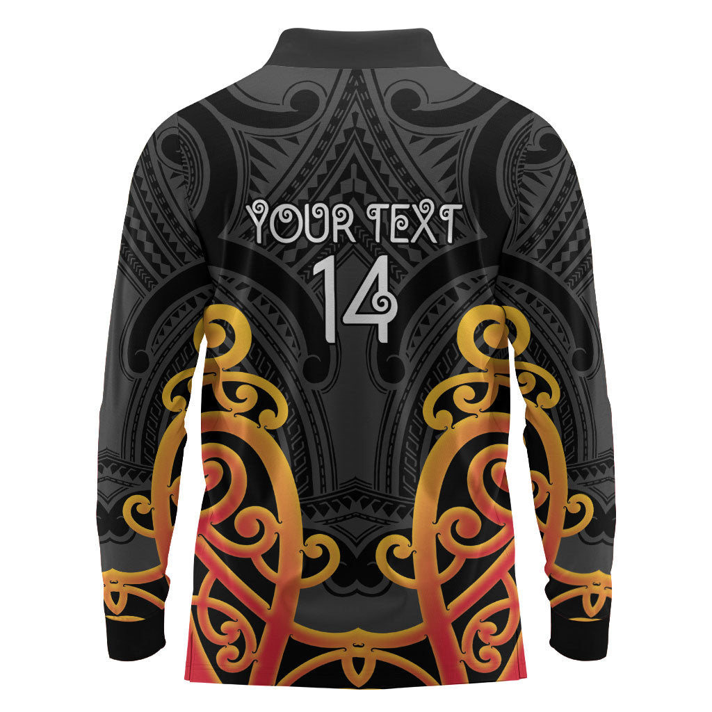 Waikato Custom Rugby New Zealand Long Sleeve Polo Shirt Aotearoa Maori Pukana Tiki Mascot