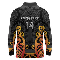 Waikato Custom Rugby New Zealand Long Sleeve Polo Shirt Aotearoa Maori Pukana Tiki Mascot