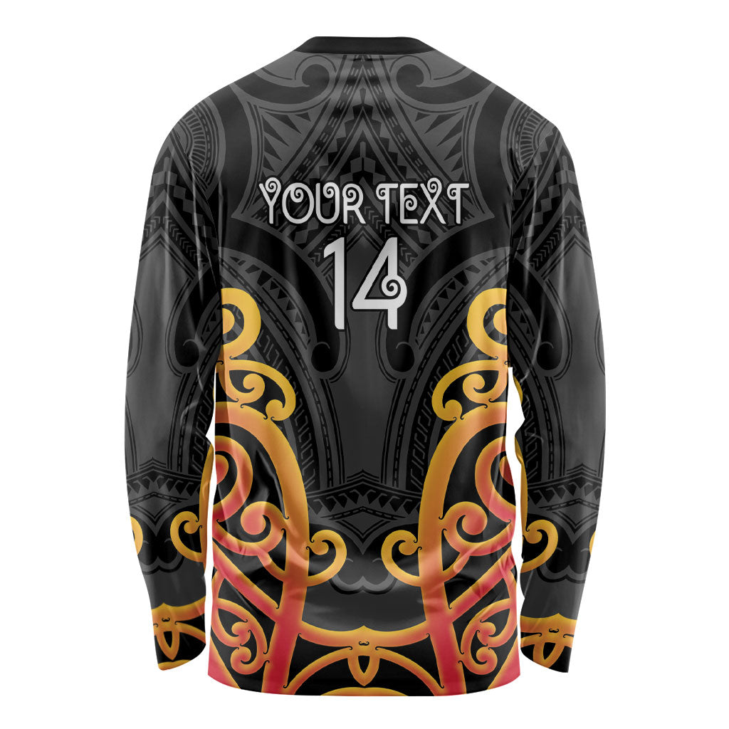 Waikato Custom Rugby New Zealand Long Sleeve Shirt Aotearoa Maori Pukana Tiki Mascot