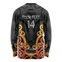 Waikato Custom Rugby New Zealand Long Sleeve Shirt Aotearoa Maori Pukana Tiki Mascot