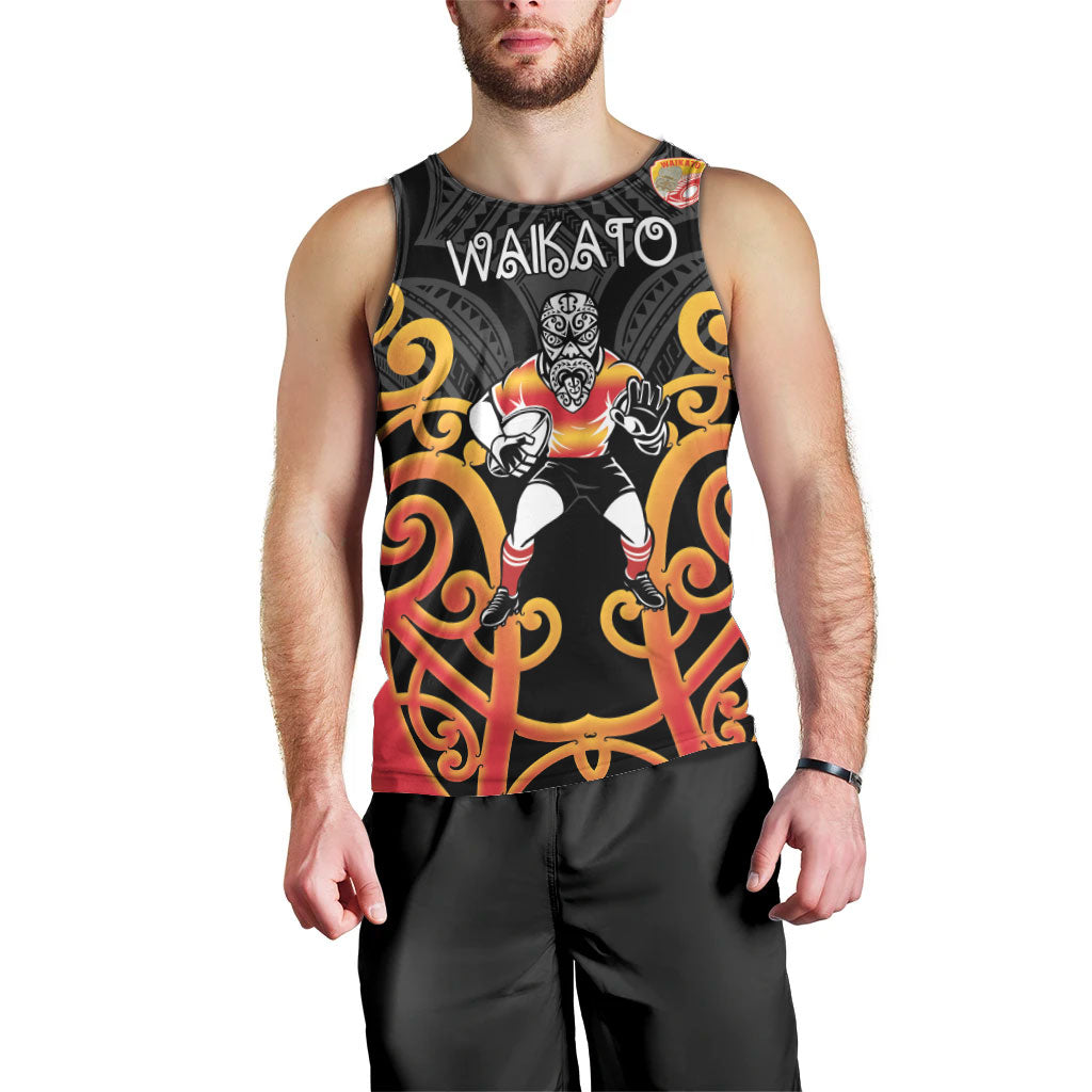 Waikato Custom Rugby New Zealand Men Tank Top Aotearoa Maori Pukana Tiki Mascot