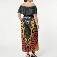 Waikato Custom Rugby New Zealand Off Shoulder Maxi Dress Aotearoa Maori Pukana Tiki Mascot