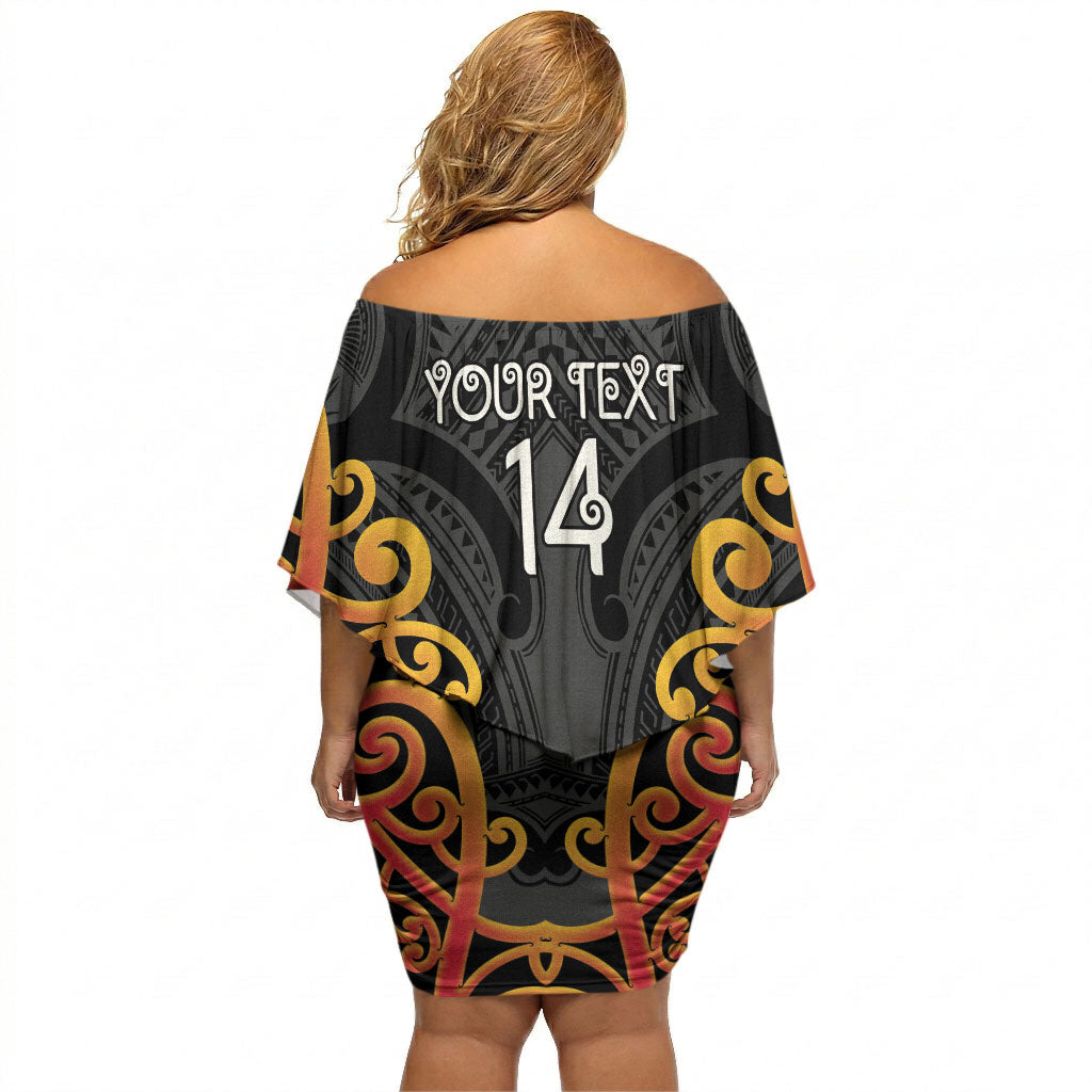 Waikato Custom Rugby New Zealand Off Shoulder Short Dress Aotearoa Maori Pukana Tiki Mascot