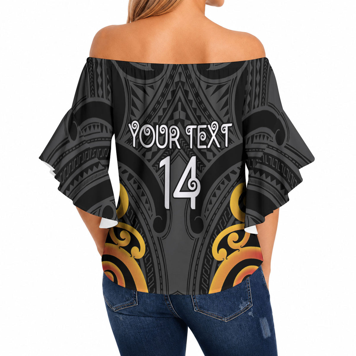 Waikato Custom Rugby New Zealand Off Shoulder Wrap Waist Top Aotearoa Maori Pukana Tiki Mascot
