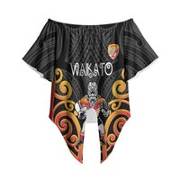 Waikato Custom Rugby New Zealand Off Shoulder Wrap Waist Top Aotearoa Maori Pukana Tiki Mascot