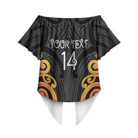 Waikato Custom Rugby New Zealand Off Shoulder Wrap Waist Top Aotearoa Maori Pukana Tiki Mascot