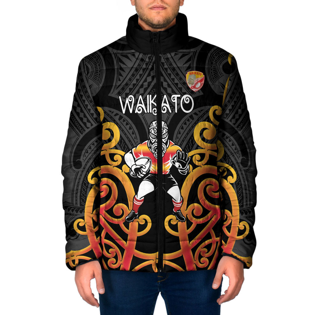Waikato Custom Rugby New Zealand Padded Jacket Aotearoa Maori Pukana Tiki Mascot