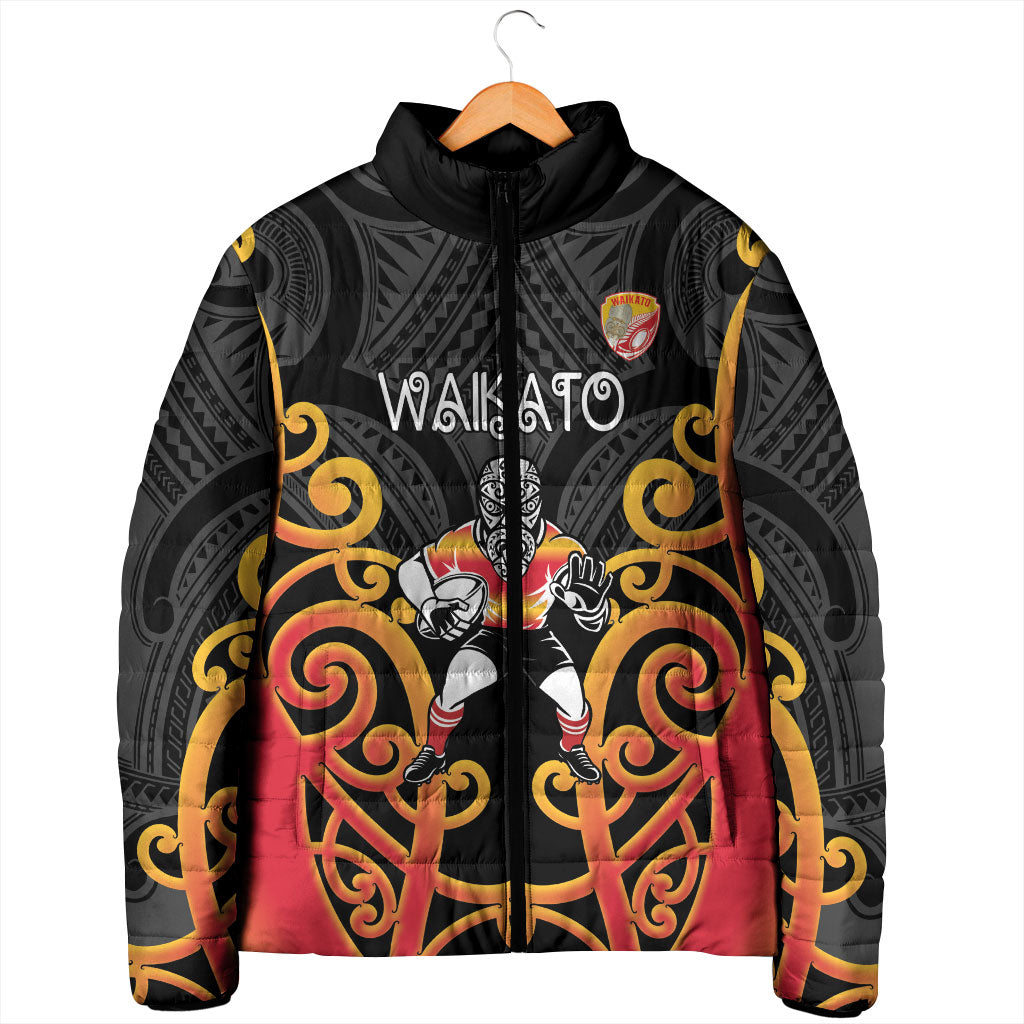 Waikato Custom Rugby New Zealand Padded Jacket Aotearoa Maori Pukana Tiki Mascot
