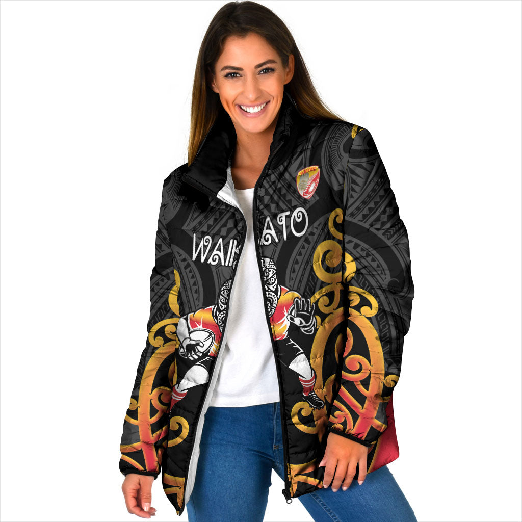 Waikato Custom Rugby New Zealand Padded Jacket Aotearoa Maori Pukana Tiki Mascot