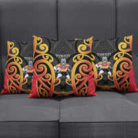 Waikato Custom Rugby New Zealand Pillow Cover Aotearoa Maori Pukana Tiki Mascot