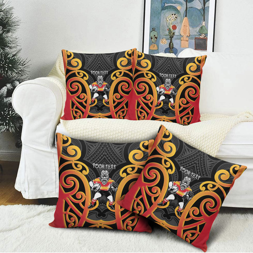 Waikato Custom Rugby New Zealand Pillow Cover Aotearoa Maori Pukana Tiki Mascot