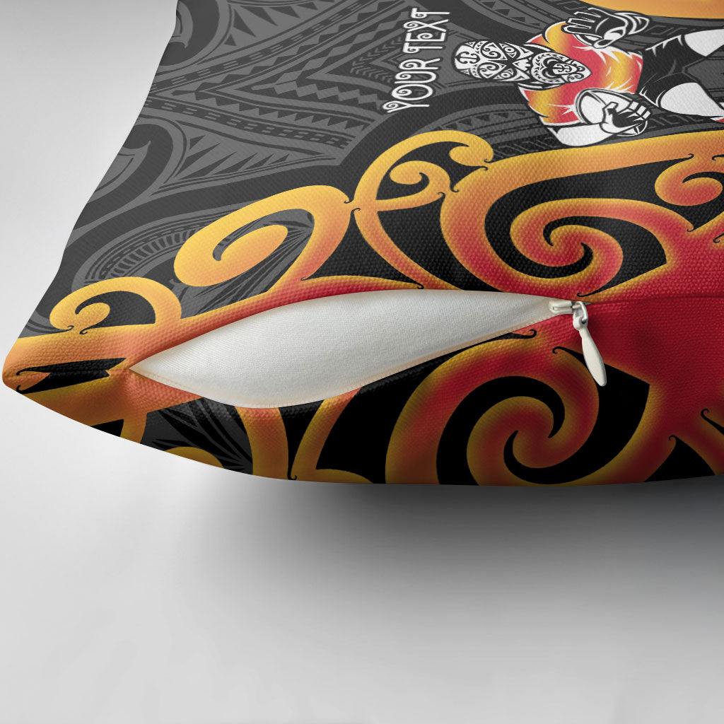 Waikato Custom Rugby New Zealand Pillow Cover Aotearoa Maori Pukana Tiki Mascot
